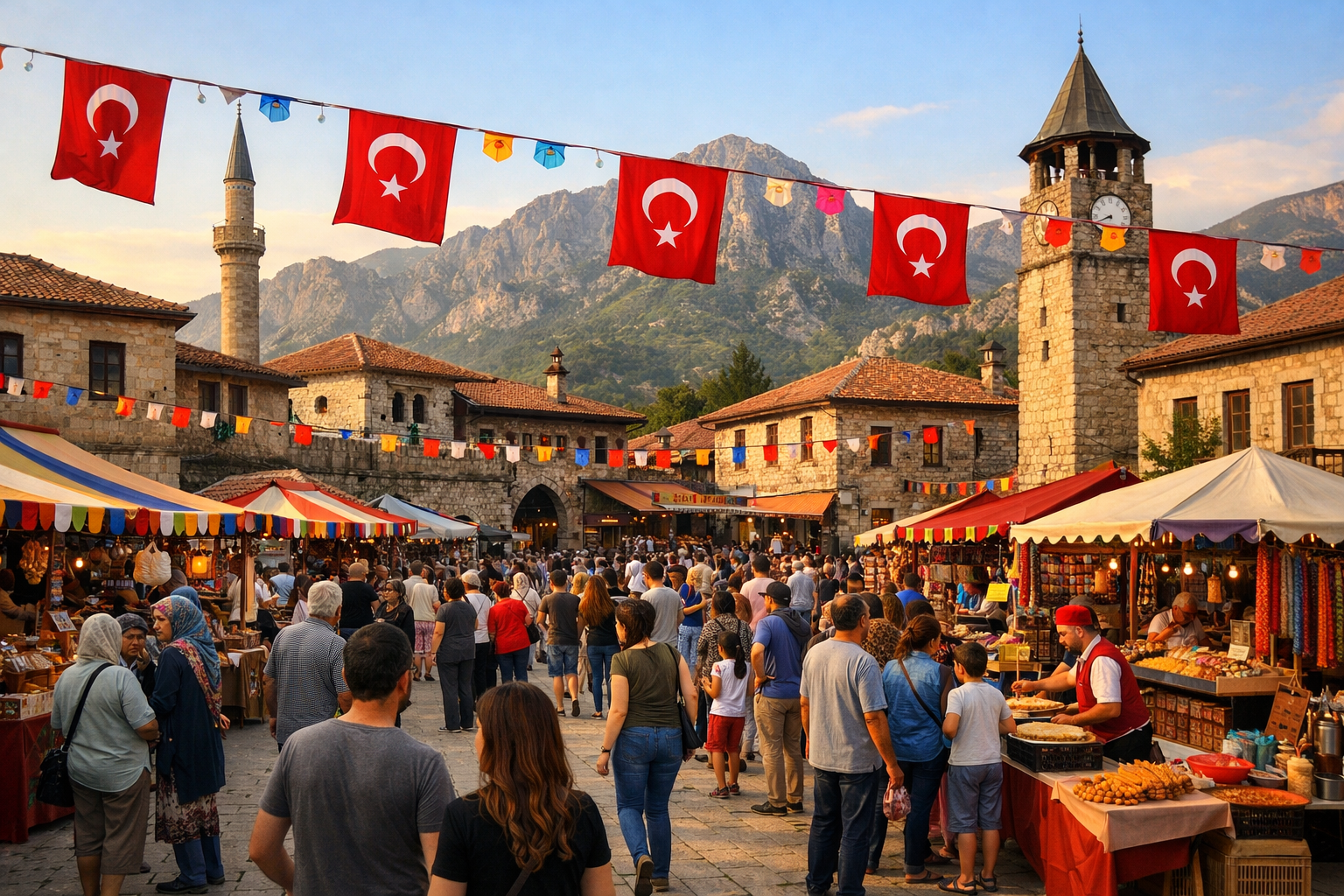 Anadolu'da tarihi bir şehir meydanında düzenlenen kültürel festival