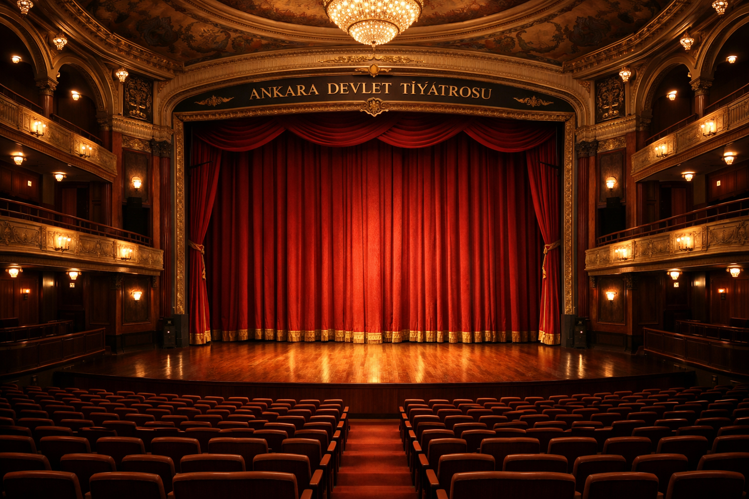 Ankara Devlet Tiyatrosu sahnesinde bir oyun provasından kare