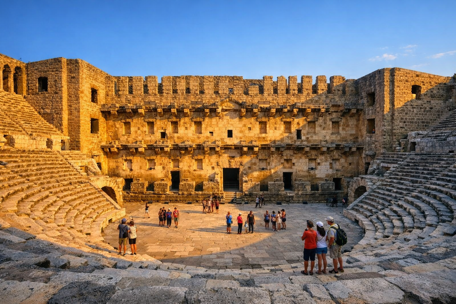 Antalya Aspendos Antik Tiyatrosu'nun taş basamakları ve sahne yapısı