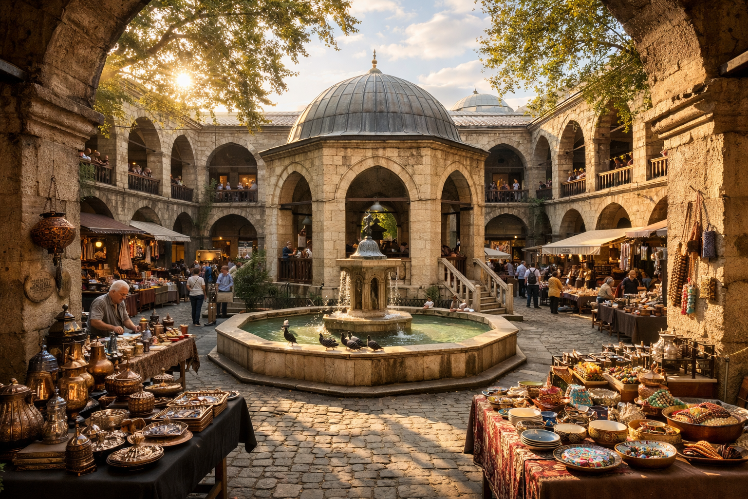 Bursa Kozahan'ın tarihi avlusunda geleneksel el sanatları sergisi