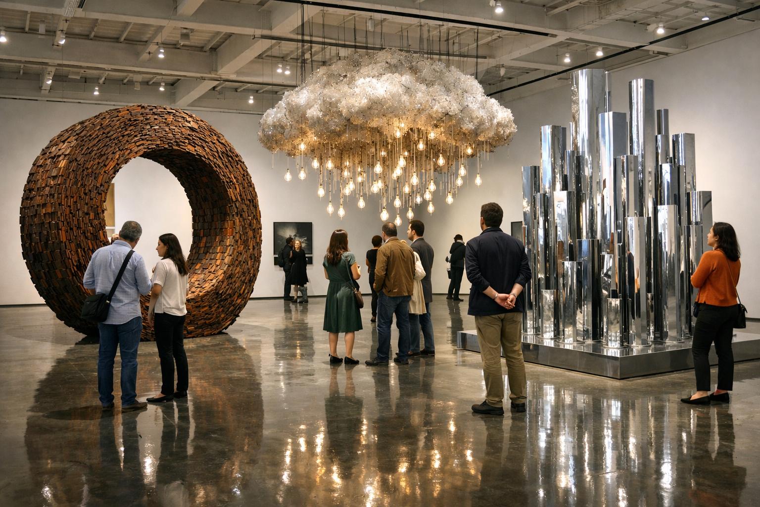 İstanbul'da bir çağdaş sanat galerisinde sergi gezen ziyaretçiler