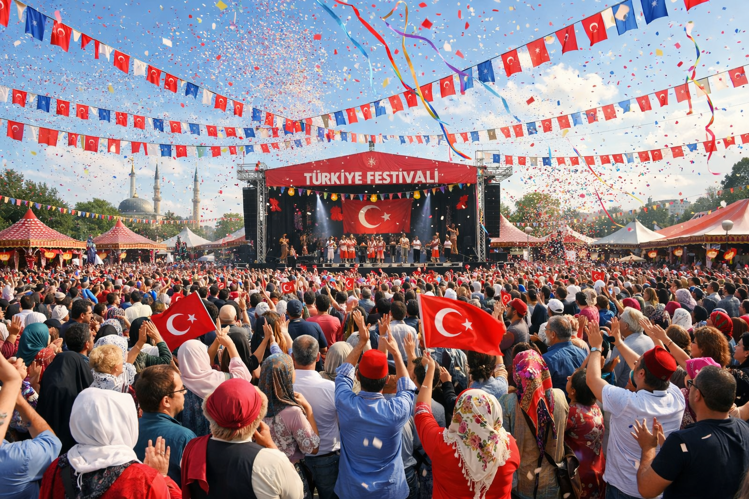 Türkiye'de bir açık hava kültür festivalinde renkli kalabalık